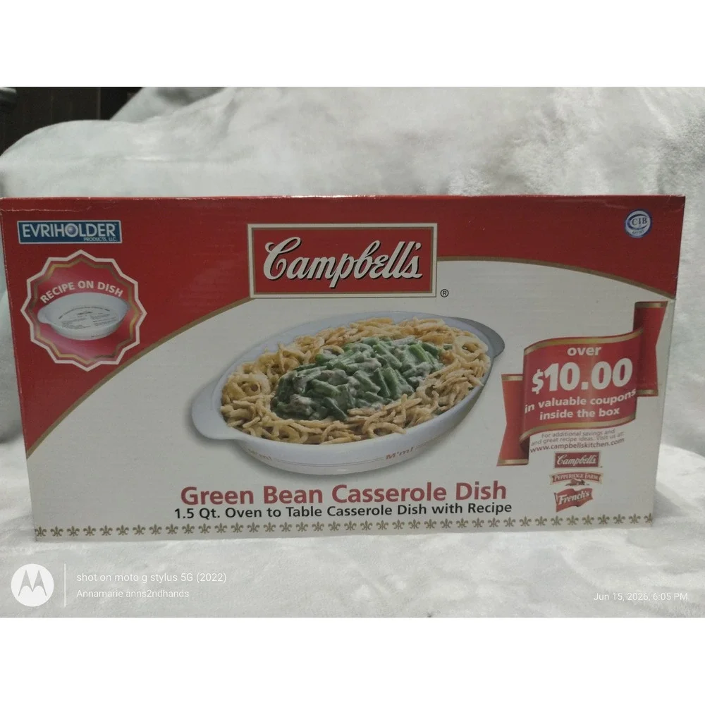 Campbell's Green Bean Casserole Recipe Dish 1.5 Qt Baking Dish w Box NOS‎